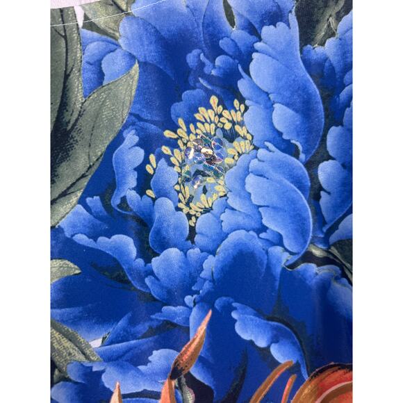 Chicos Top 3 XL White Blue Pink Big Floral Sequins Dolman Slv Boxy Palm Tropical - Picture 5 of 10